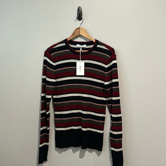 NWT FRAME Ribbed Metallic Stripe Top In Brandy Multi - Picture 2 of 5